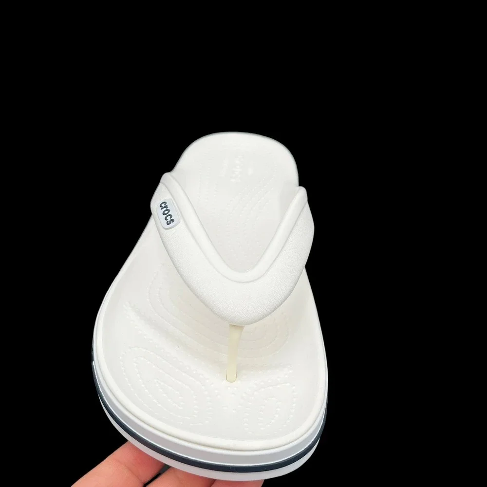Crocs Bayaband Mens Flip Flop Sandals Size 7 White Navy Blue‎ Water Friendly